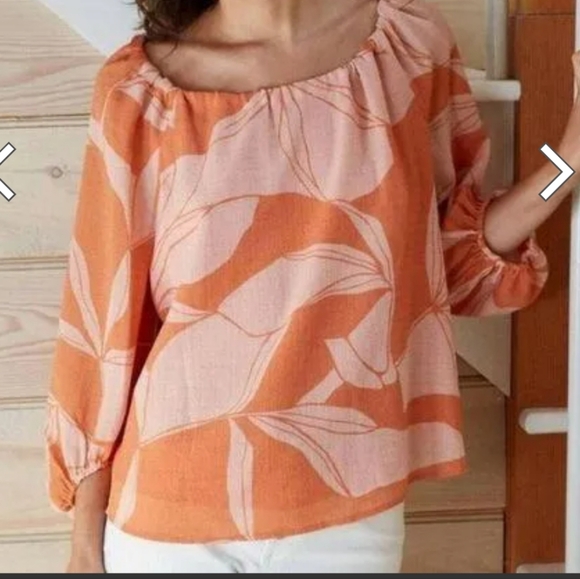 a new day Tops - A New Day Orange Floral Print Chiffon Muse Blouse Tie Neckline